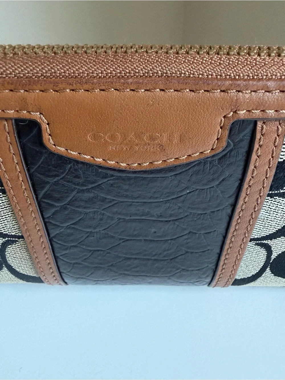 Coach Signature Canvas and Leather Zip Wallet in Brown/Black